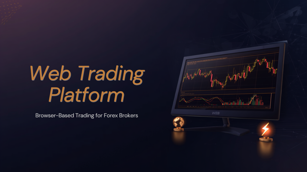 Dark navy and gold hero graphic for a Web Trading Platform guide with dashboard mockup