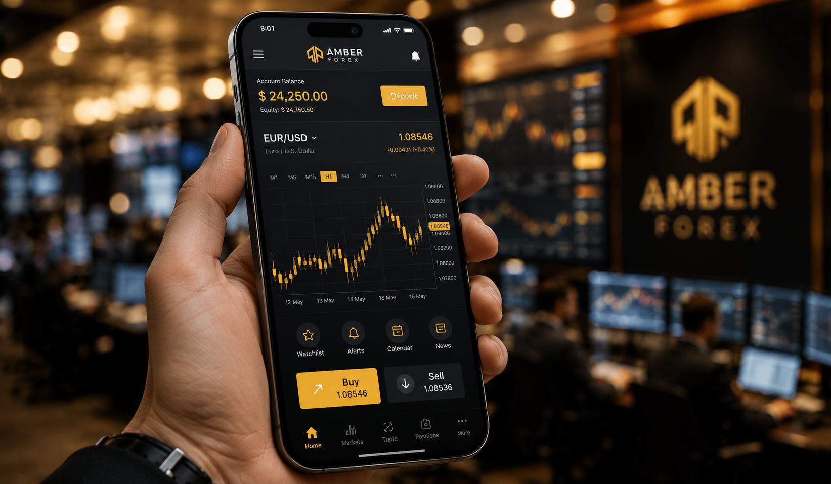 Interface de l'application mobile CRM Forex