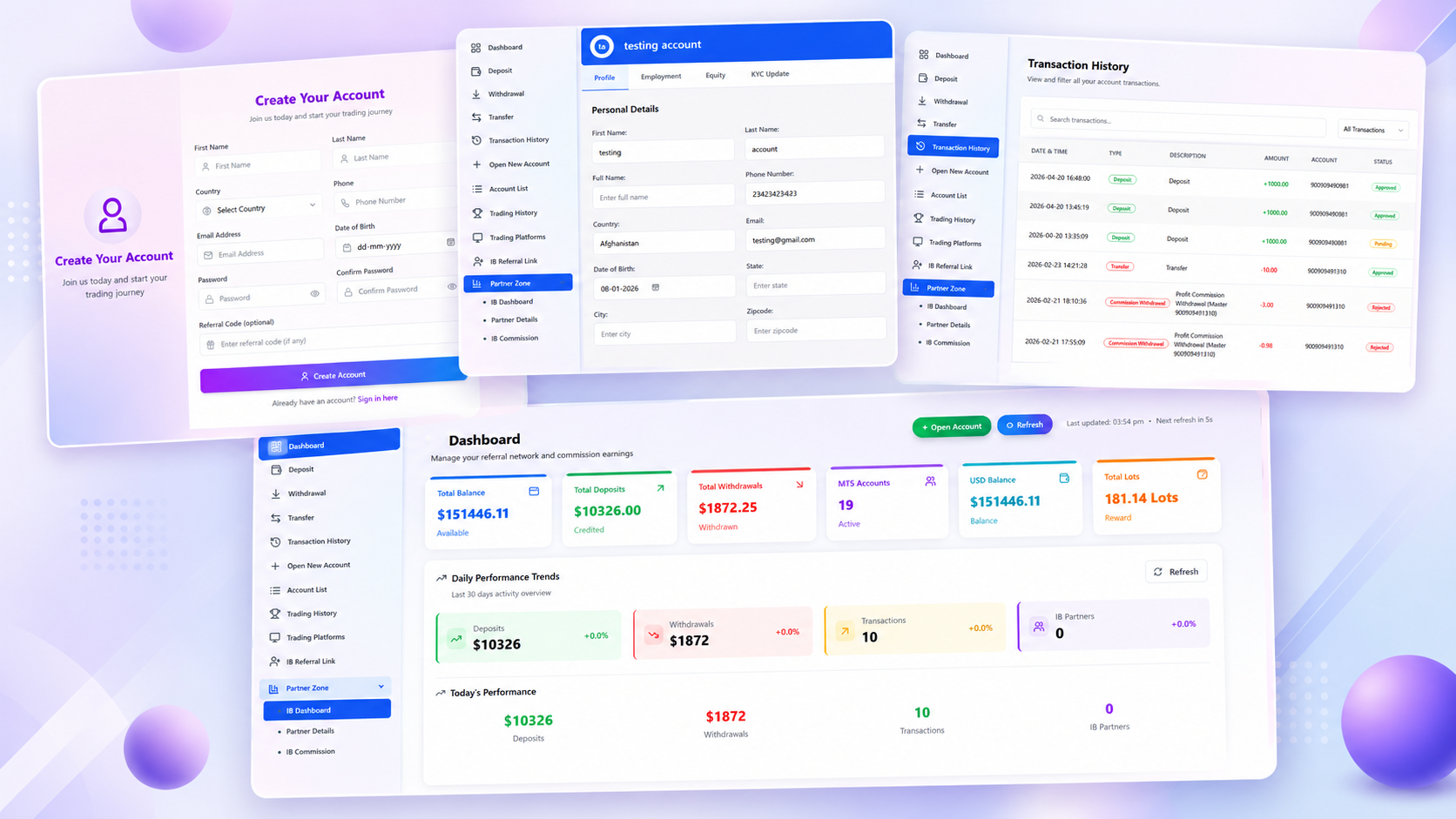 Forex CRM Dashboard Interface